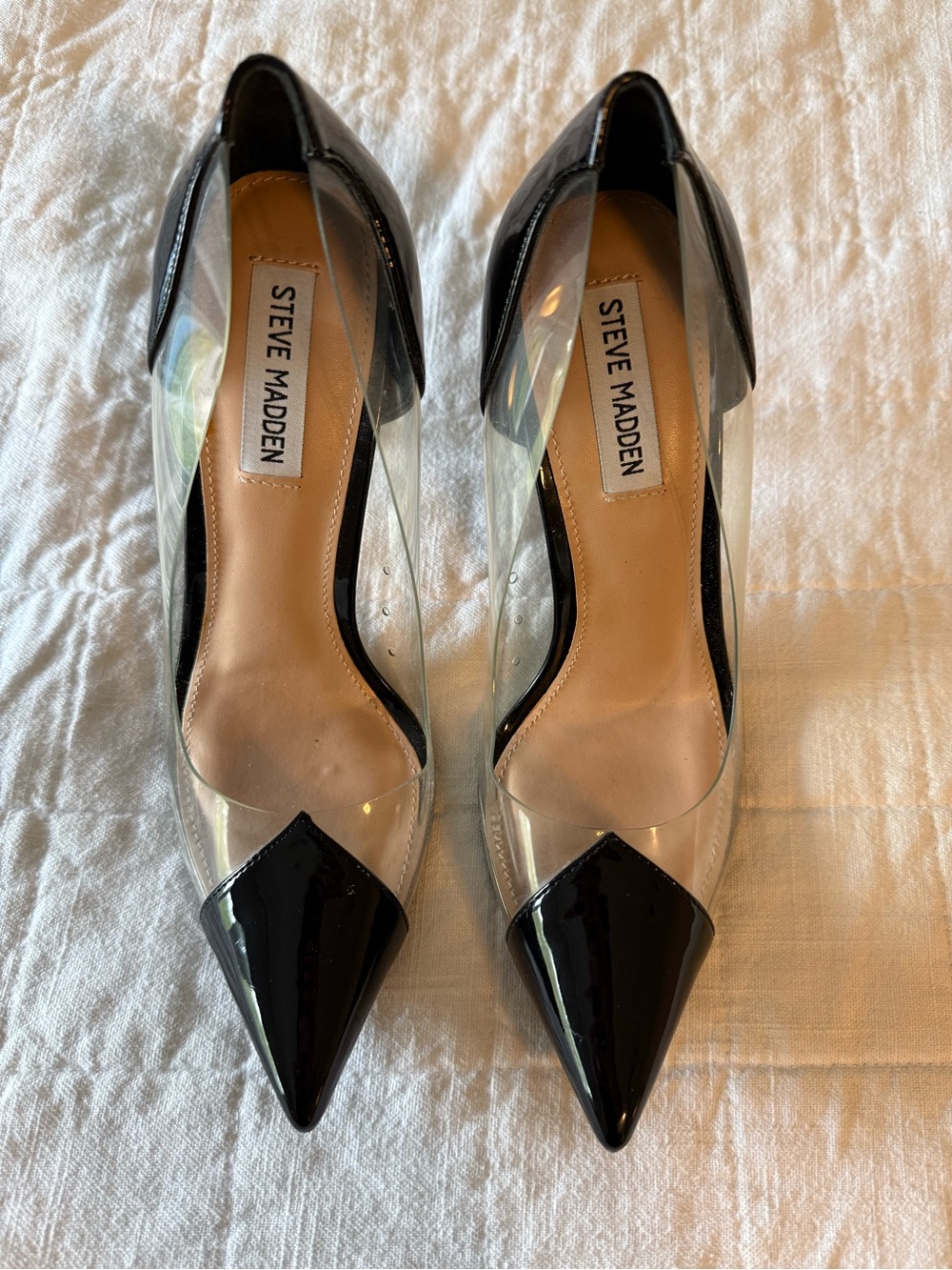 Steve Madden Black Patent & Clear Pointed-Toe Pumps